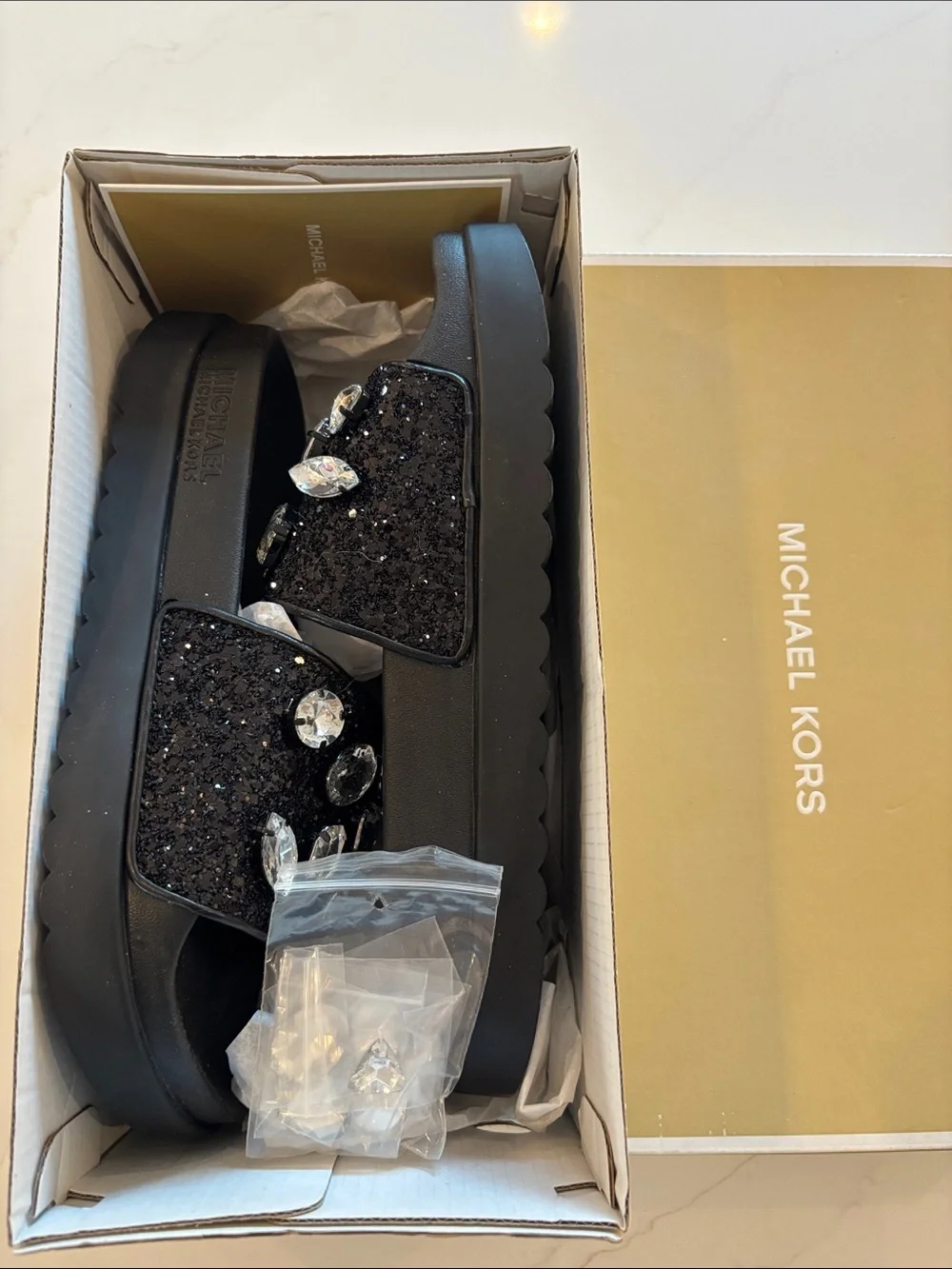 Michael Kors Black Jeweled Slide Sandals